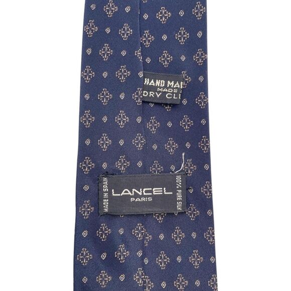 Lancel Paris 100% Pure Silk Gales Barcelona Made in Spain Navy Blue Neck Tie - Picture 4 of 9